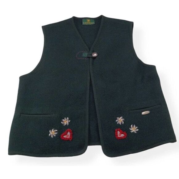 Giesswein Wool One Button Green Vest 38 Vtg 80s - Picture 1 of 8